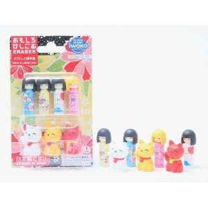  Doll and Cat Japanese Eraser Set. 7 Piece. By PencilThings 