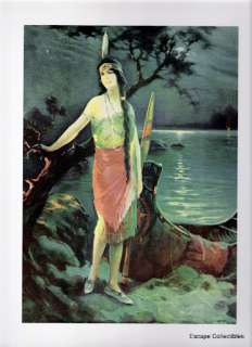   this pin up lithograph illustrates a native american maiden shown