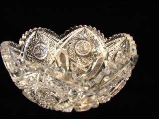 Vintage American Brilliant Cut Glass Bowl Hobsters & Sawtooth Edge 