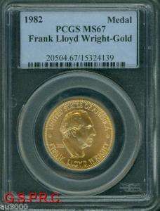 1982 Frank Lloyd Wright AMERICAN ARTS GOLD PCGS MS67   