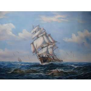   inch Seascape Art Oil Painting Atlantic Sailing Boat