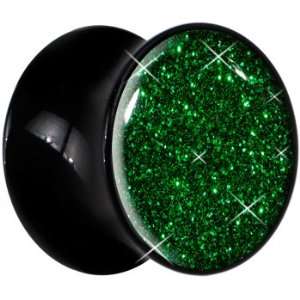    8mm  Black Acrylic Shamrock Green Glitter Saddle Plug Jewelry