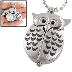  Lady Black Half Moon Pattern Owl Pendant Necklace Watch 