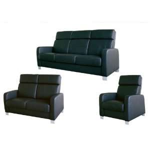  Contemporary Design Black Leather Recliner Sofa Set