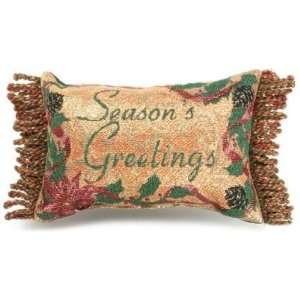   Seasons Greetings Lurex Pillow with Fringe, 12 1/2 by 8 1/2 Inch