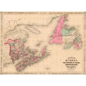  Johnson 1865 Antique Map of Quebec of the Dominion of Canada 