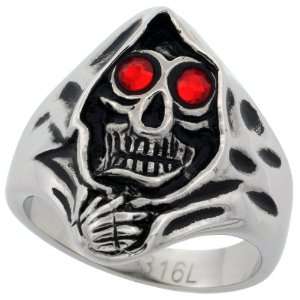  Surgical Stainless Steel Grim Reaper Head Skull w/ Flaming Red Eyes 
