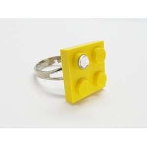  Yellow Upcycled LEGO Ring with Swarovski Crystal Jewelry