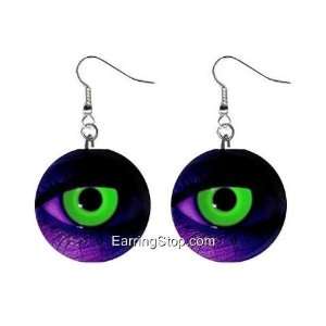  Neon Green Eyes Dangle Earrings Jewelry 1 inch Buttons 