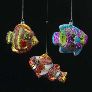   Pack of 12 Under the Sea Glass Blown Fish Christmas Ornaments 3.75