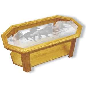 Coffee Table With Chincoteague Horse Etched Glass   Chincoteague Horse 