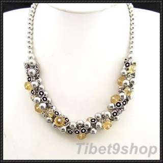 6pcs Wholesale Crystal Silvered Resin Tibetan Flower Necklace Bracelet 