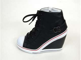 Womens Wedge High Heels High Top Sneakers Tennis Shoes Black US5.5~8