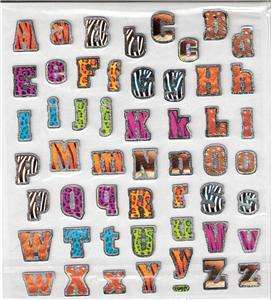 Silver outline Alphabet letters stickers w animal print  