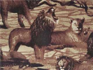 New Africa Animals Lion Lioness Cub Trees Fabri Quilt Fabric BTY 