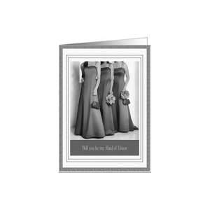 com Be my Maid of Honor Request 3 Elegant Dresses in Black White Card 