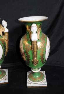 Pair Sevres Porcelain Bisque Maiden Vases Urns  