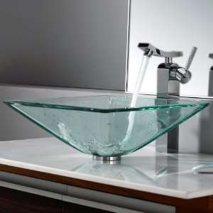    14300CH Clear Aquamarine Glass Vessel Sink and Unicus Faucet Chrome