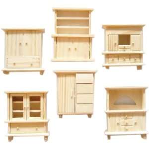 Set of 6 Unfinished Wooden Doll Furniture Toys & Games
