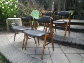 DANISH MODERN LIGHT WOOD CANTALEVIERED SEAT CHAIRS  