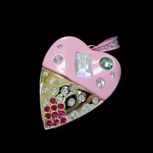  8GB USB Flash Drive Pink and Golden Diamond Heart Design 