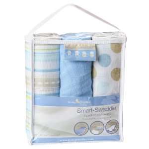   Baby Smart Swaddle 3pk Muslin Wrap Dots & Stripes   Blue Baby