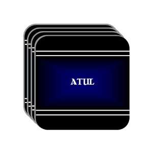 Personal Name Gift   ATUL Set of 4 Mini Mousepad Coasters (black 