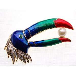 Crested Hornbill Beak Bird Tropical Enamel Faux Pearl Fashion Custom 