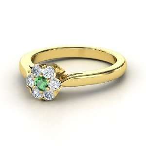  Carnation Ring, Round Emerald 14K Yellow Gold Ring with 