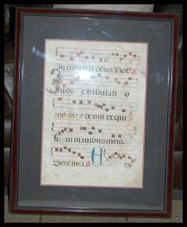 FRAMED 16th CENT PORTUGUESE ANTIPHONER LEAF / MUSIC  