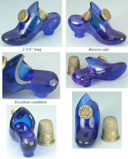 Unusual Antique Cobalt Blue Glass Thimble Shoe * Circa 1870  