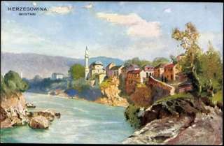 Künstler Ak Mostar Bosnien Herzegowina, Ort am Fluss  