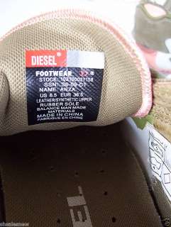 DIESEL anza leather sneaker green peach patent 6.5  