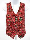 NICOLE MILLER Red Silk Holiday Poinsettia Print Vest Size M