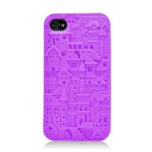 Emboss iPhone 4S Silicon Skin Cover Case Purple City Building 4S/4 