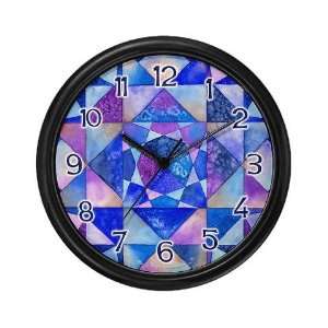  Blue Quilt Watercolor Art Wall Clock by 