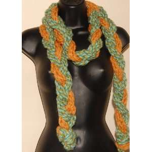  Handmade Knitted cotton Shawl chain knit orange green 