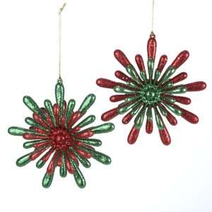 Club Pack of 24 Red and Green Starburst Snowflake Christmas Ornaments 