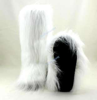Women Flat Faux Fur Furry Eskimo Winter Warm Yeti Boot Black White 