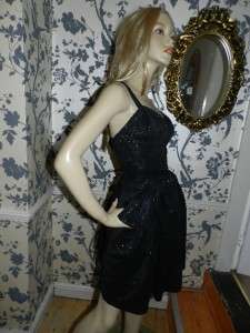 VINTAGE 80s BLACK INDIE GLAM GLITTER BOW FRONT MINI PROM DRESS 16 18 