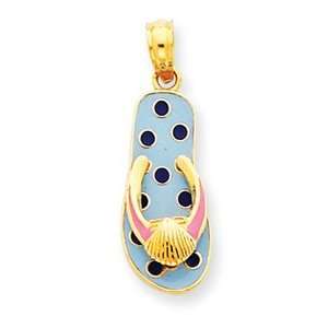   Designer Jewelry Gift 14K Enameled Polka Dot Flip Flop W/Shell Pendant