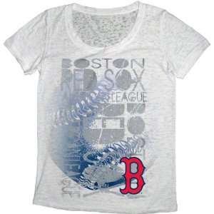  Boston Red Sox White Womens Oversized Burnout Scoop Neck 