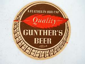 Gunther Beer Coaster Bottle Cap Baltimore MD Vintage  