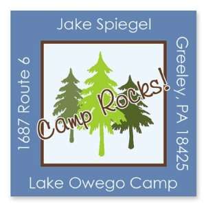   Square Personalized Address Labels/Stickers (Pine Trees Blue   Camp