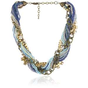  Leslie Danzis Blue and Gold Tone Wrapped Necklace Jewelry