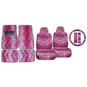 11pc Pink Leopard Safari Low Back Seat Covers Steering Wheel Cover 
