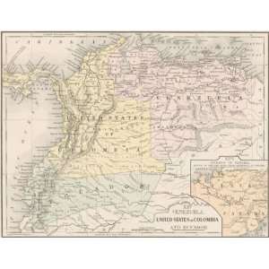   1868 Antique Map of Venezuela, Colombia & Ecuador