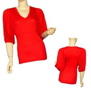  Ladies V Neck 3/4 Bubble Sleeve Top Case Pack 4 