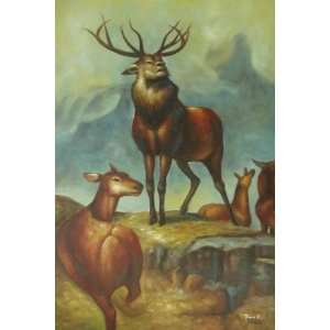   inch Animal Art Hand painted Oil Painting Elks/Elk