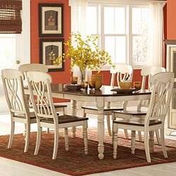 Piece Dining Set in Cream Off White and Cherry   Table and 6 Chairs 